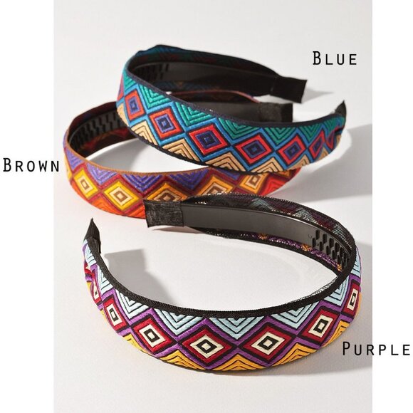 NEW Multi Colorful Aztec Ethnic Geometric Pattern Hair Accessory Comfy Headband - Picture 9 of 11